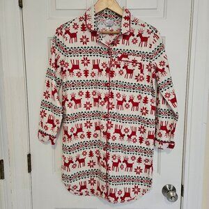 HANNA ANDERSSON REINDEER SNOW FLANNEL COTTON WOMENS NIGHTGOWN SIZE XS CHRISTMAS